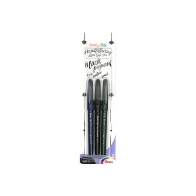 4016284346136-Pentel Arts - Blister de 3 feutres pinceau à pointe souple - noir-Avant-0