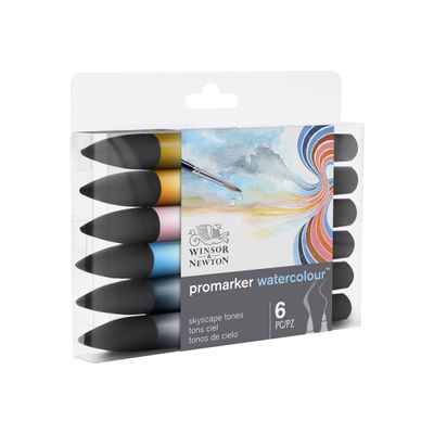 884955073988-ProMarker Watercolour - 6 Marqueurs double pointe - tons ciel-Angle gauche-2