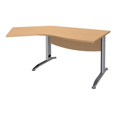 3253310149809-Bureau 135° IDRA - retour d'angle à droite - L180 cm - Pieds aluminium - Plateau imitation Hêtre--0