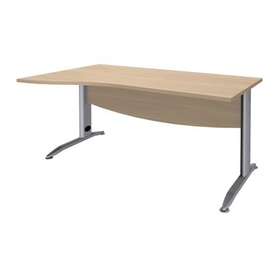 3253310150720-Bureau droit IDRA - Vague à gauche - L140 cm - Pieds alu - plateau imitation Chêne--0