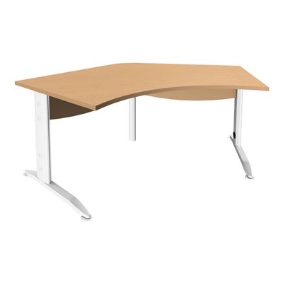 3253310149984-Bureau symétrique 120° IDRA - L185 cm - Pieds blanc - plateau imitation Hêtre--0