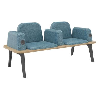 3253310179394-Banquette ILO - 2 places L172xP67cm -  carbone - structure chêne clair - tissu bleu guède--0