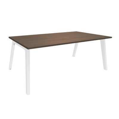 3253310300736-Bureau STEELY Manager - L180 x P100 x H72,5 cm - pieds blanc - plateau imitation noyer--0