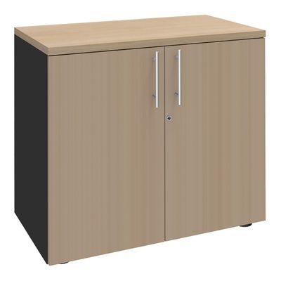 0404000124405-Armoire basse EXPRIM/LOFTER/LEVEL - H72 x L80 x P47 - 2 portes - Corps Anthracite - Dessus et portes imita--0