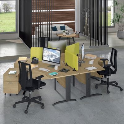 3253310150300-Bureau symétrique 120° IDRA - L185 cm - Pieds aluminium - plateau imitation Erable--1