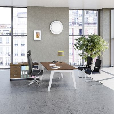 3253310300736-Bureau STEELY Manager - L180 x P100 x H72,5 cm - pieds blanc - plateau imitation noyer--1