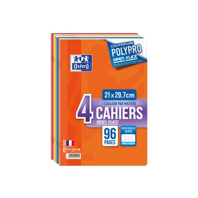 3020120024295-Oxford Openflex - 4 Cahiers polypro A4 (21x29,7 cm) - 96 pages - grands carreaux (Seyes) - -Angle gauche-0