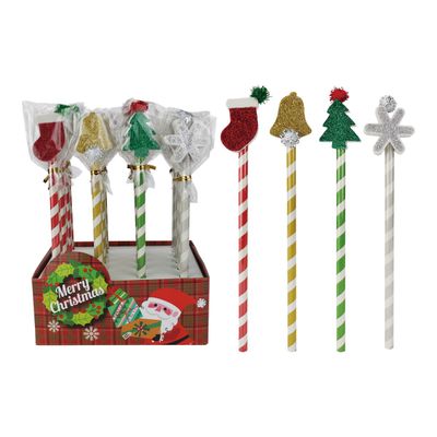 3108726757332-Oberthur Noël - Crayon embout gomme avec paillettes-Avant-0