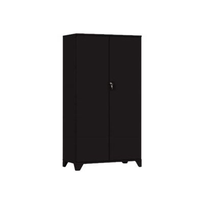 3219099259801-Armoire démontable à portes battantes avec pieds - 168x80 cm - noir vernis-Avant-0