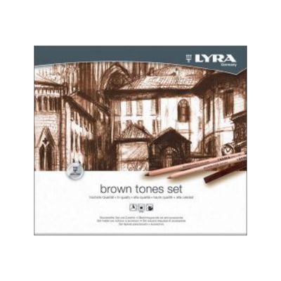 4084900215425-LYRA Grey tones - Coffret métal de 25  crayons, pastels et accessoires - tons marrons-Avant-0