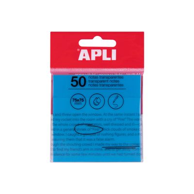 8410782195719-Apli - Notes adhésives - 50 feuilles - 75 x 75 mm - transparentes bleu-Avant-0
