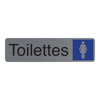 3130630671633-Exacompta - Plaque de signalisation Toilettes dames - 165 x 44 mm - aluminium brossé-Avant-0