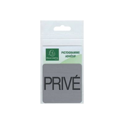 3130630671770-Exacompta - Plaque de signalisation Privé - 75 x 75 mm - aluminium brossé-Angle droit-0