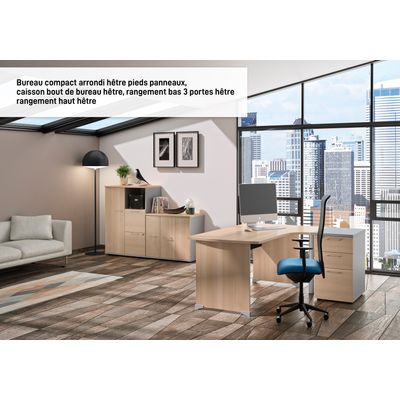 3483600784636-Bureau compact à gauche JAZZ+ - 180 cm - Pieds panneaux - Hêtre ambré--0