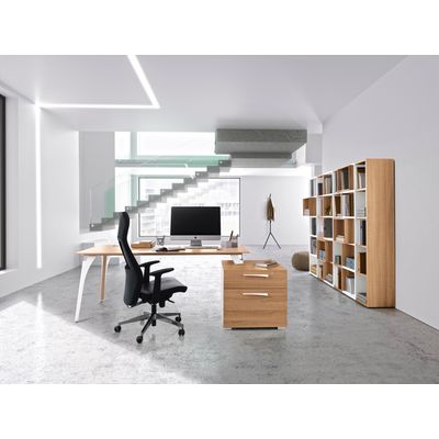 3483600601421-Bureau XENON avec bloc de rangement 2 tiroirs - 190 cm - Pieds métal - Merisier italien--1