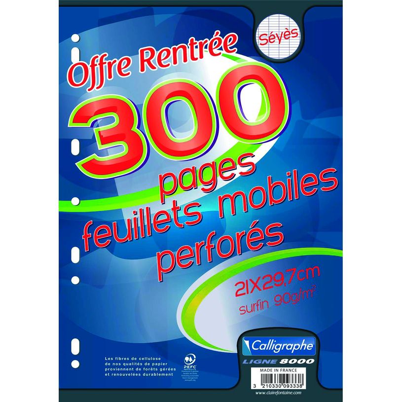 3210330093338-Calligraphe - feuilles simples A4 - 300 pages - grands carreaux (Seyes) - perforées-P_9333_1-0