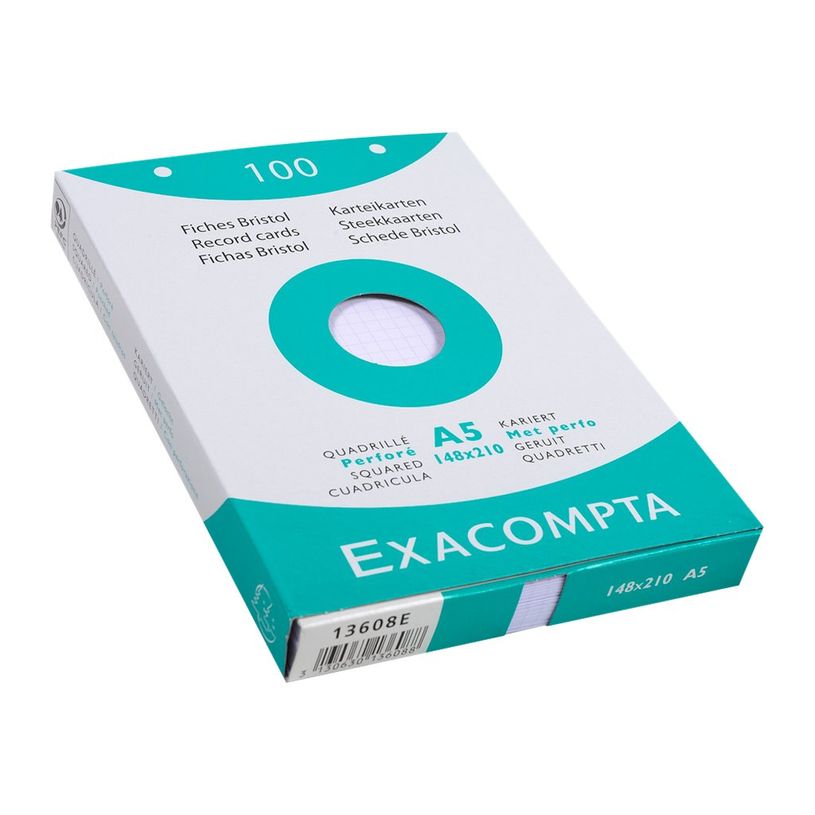 3130630136088-Exacompta - Pack de 100 Fiches Bristol - A5 - petits carreaux - perforées - blanc-P_13608_1-0