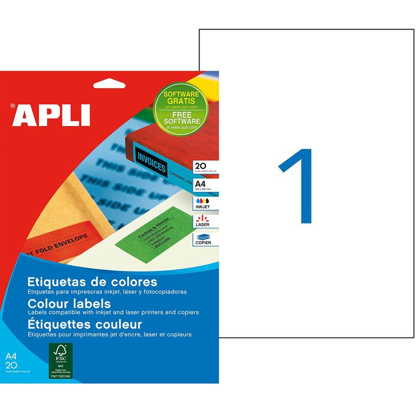 8410782015994-Apli Agipa - 20 Étiquettes jaunes - adhésif permanent - A4 (210 x 297 mm) - coins droits - -P_118862_1-0