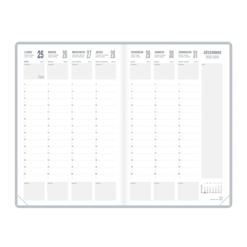 3147281207364-Agenda Classique - 1 semaine sur 2 pages - 16 x 24 cm - disponible dans différentes couleurs - Lecas--1