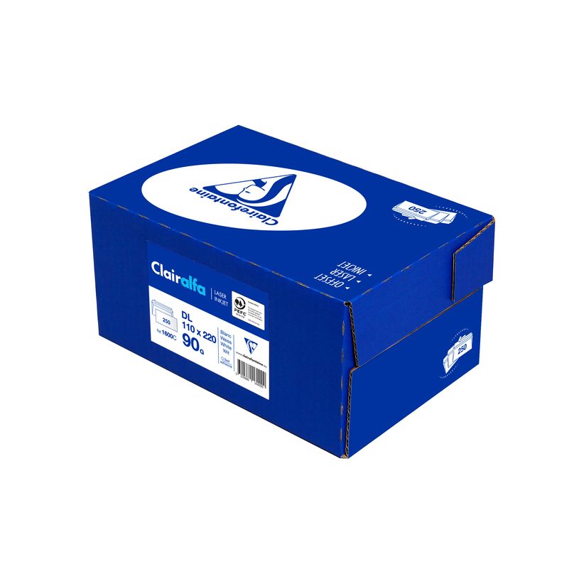 3329680160000-Clairefontaine Clairalfa - 250 Enveloppes DL 110 x 220 mm - 90 gr - sans fenêtre - blanc - b-P_211600_2-1