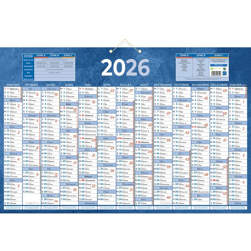 3592930026528-Calendrier bancaire année civile BOUCHUT "228 Bleu" 43 x 65 cm coloris bleu 70 %--0