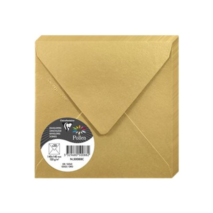 3329680500882-Pollen - enveloppe - 140 x 140 mm - côté ouvert - or - pack de 20-P_300012289_1-0
