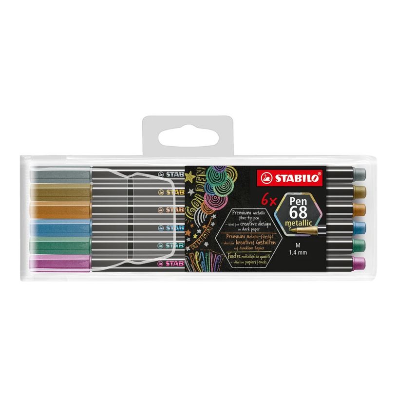 4006381546362-STABILO Pen 68 - Pack de 6 feutres - argent, cuivre, or, vert métallique, bleu métalliqu-P_300035626_1-0