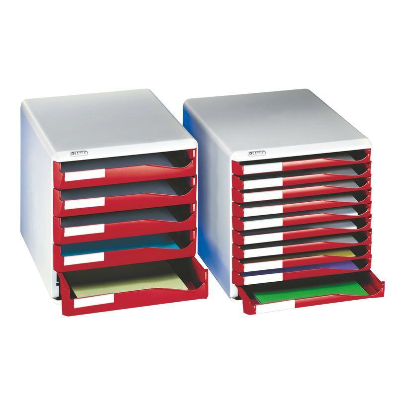 0403000424768-Leitz - Bloc de classement 10 tiroirs - A4 - gris pâle avec plateaux rouges-P_300042476_4-1