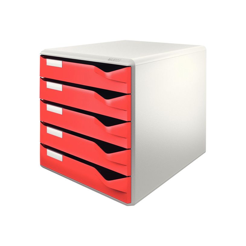 0403000424812-Leitz - Bloc de classement 5 tiroirs - A4 - gris pâle avec plateaux rouges-P_300042481_1-0