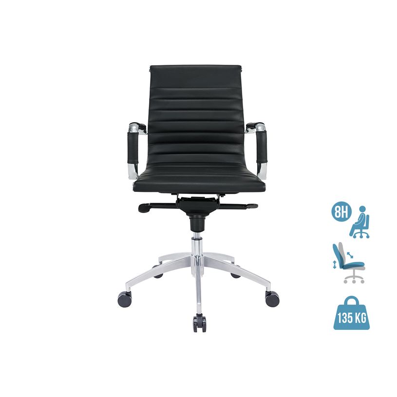 3700339883806-Fauteuil de bureau WARREN - accoudoirs fixes - dossier bas - cuir noir-P_400000333_1-0