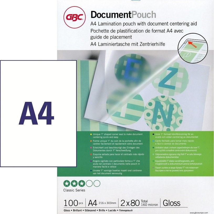 0013465585036-GBC - 100 pochettes de plastification A4 (216 x 303 mm) - 2 x 80 microns - brillantes-P_400001234_13-0