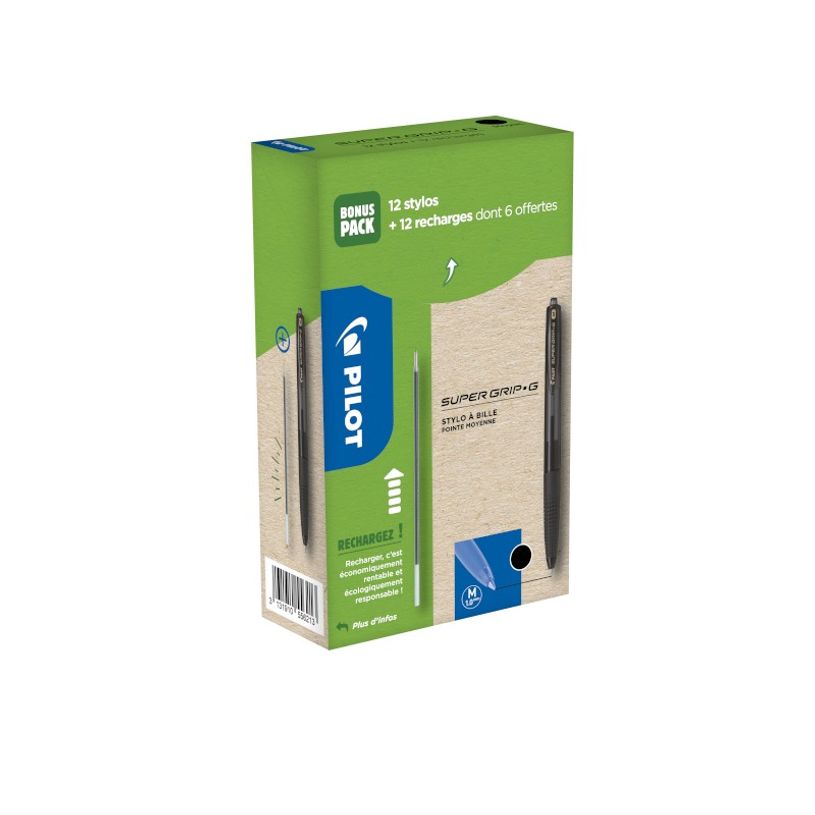3131910556213-Pilot Supergrip G RT - Pack de 12 Stylos à bille rétractables + 12 Recharges - 0,7 mm - -P_400005724_1-0