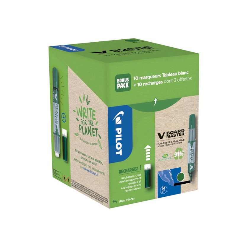 3131910556305-Pilot V BOARD MASTER - Pack de 10 Marqueurs effaçables + 10 Recharges - pointe ogive - ve-P_400005729_1-0