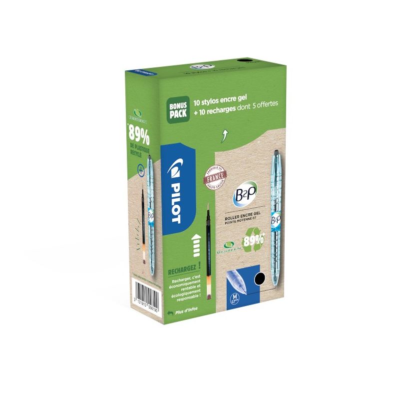 3131910556190-Pilot B2P - Pack de 10 Rollers + 10 Recharges - 0,7 mm - noir-P_400005731_1-0