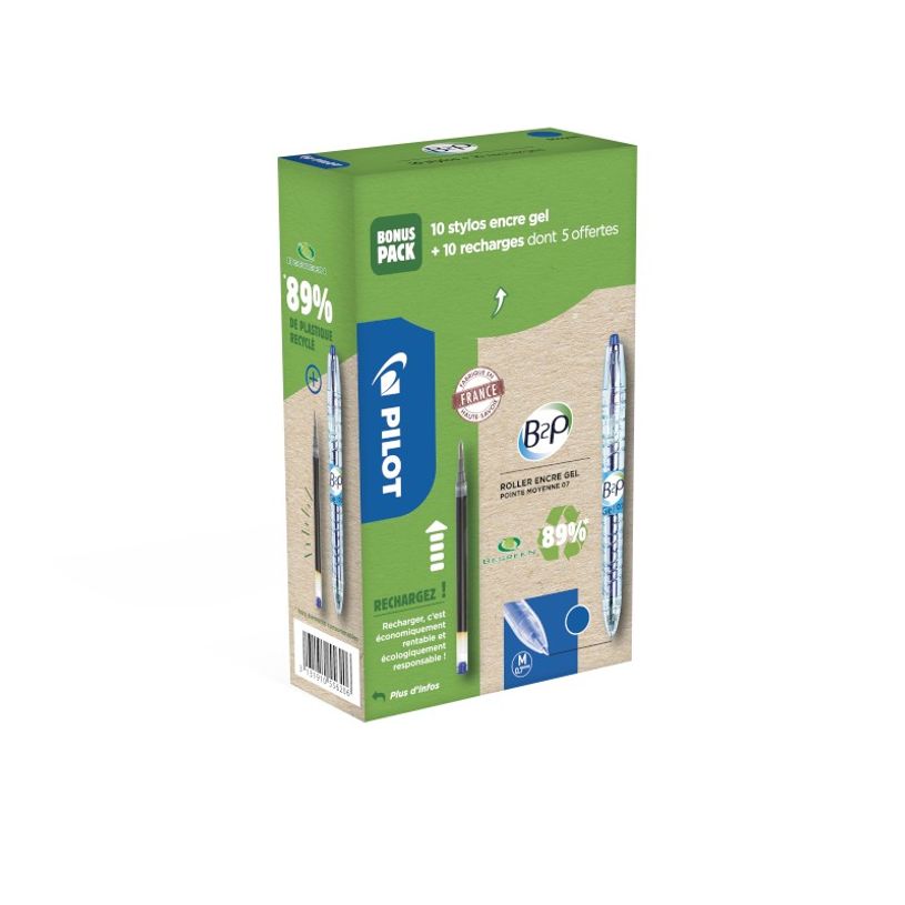 3131910556206-Pilot B2P - Pack de 10 Rollers + 10 Recharges - 0,7 mm - bleu-P_400005732_1-0