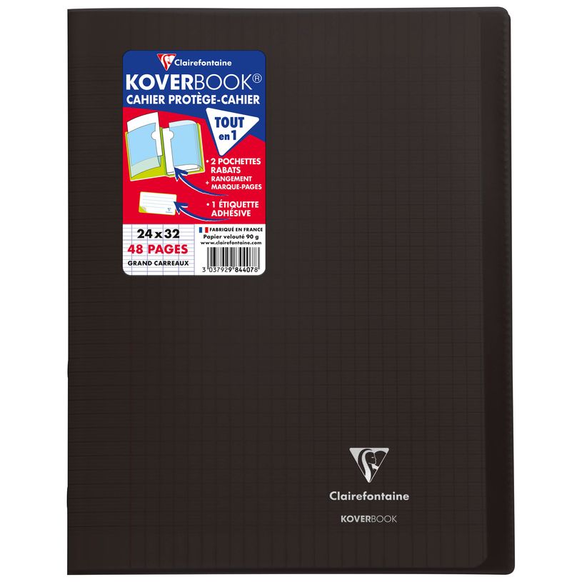 3037929844078-Clairefontaine Koverbook - Cahier polypro 24 x 32 cm - 48 pages - grands carreaux (Seyes) -P_400008790_1-0