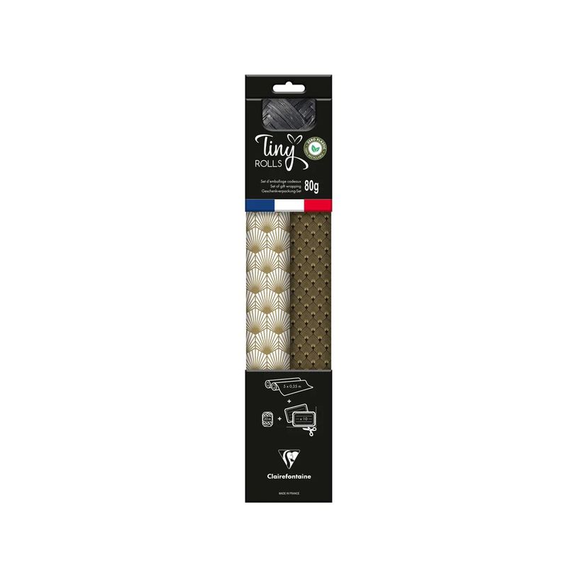 3329682238912-Clairefontaine - Set d'emballage cadeaux or/noir - Tiny Rolls-P_405110152_2-1