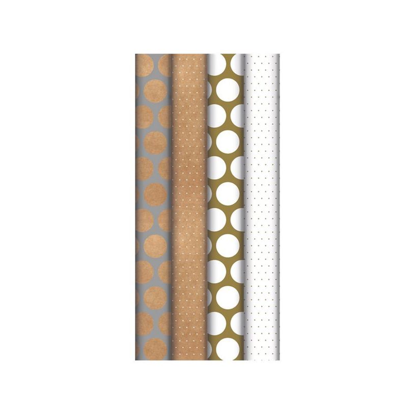 3329682238790-Clairefontaine - Papier cadeau kraft - 70 cm x 5 m - 70 g/m² - or et argent à pois-P_405110212_1-0