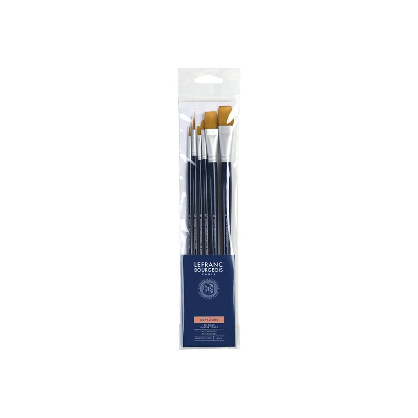 3013643002352-Lefranc Bourgeois - Pack de 6 pinceaux usé bombé, rond, plat - manche long - N° 6, 12, -P_405111419_1-0