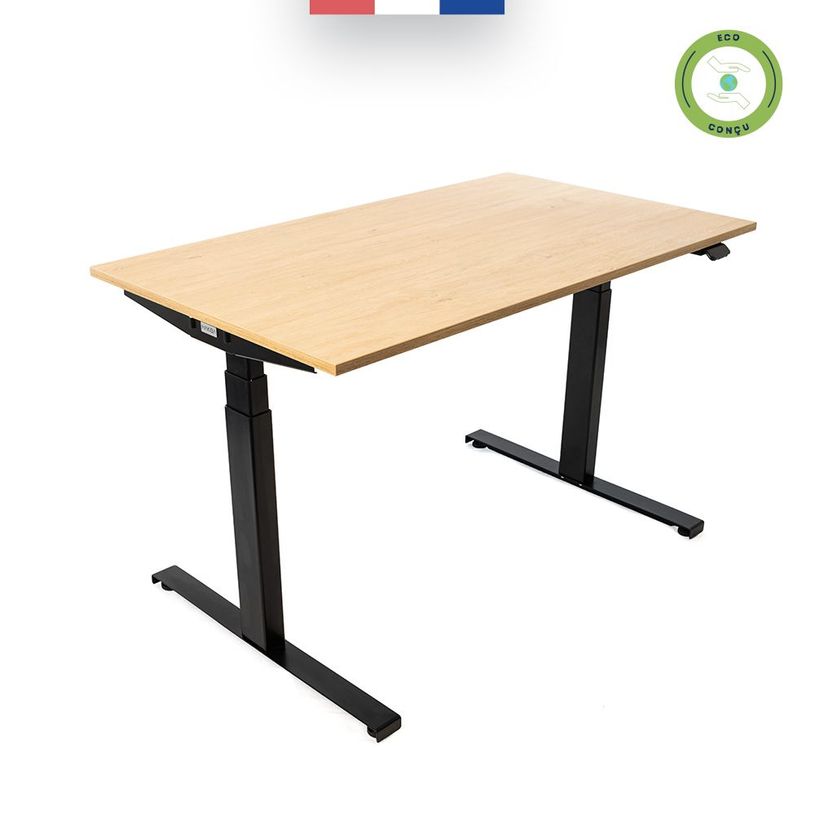 3760350281173-Bureau électrique UGO - L140x80cm - pieds noirs - plateau imitation chêne Stone-P_405113027_4-3