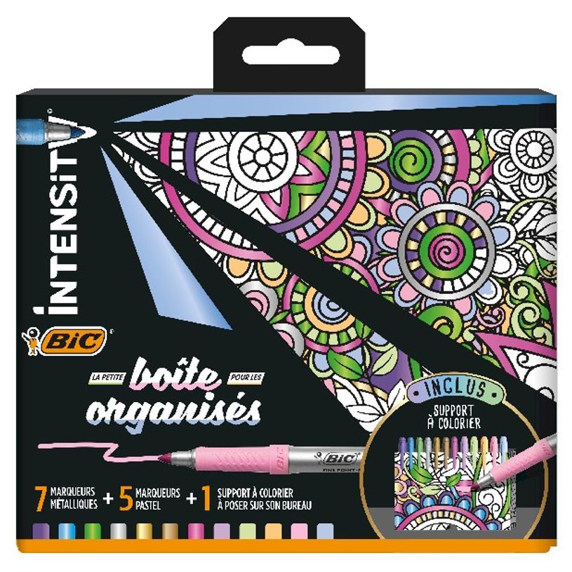 3086123677630-BIC Intensity - Kit de 12 Marqueurs permaments avec support à décorer (couleurs intenses-P_405113548_1-0