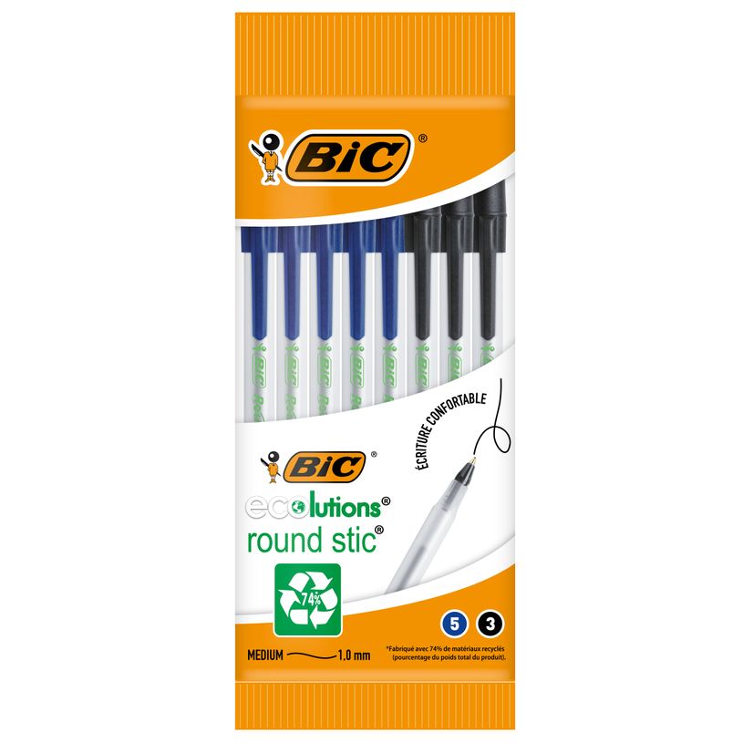 3086123702929-BIC ECOlutions ROUND STIC - Pack de 8 stylos à bille - bleu et noir-P_405118161_1-0