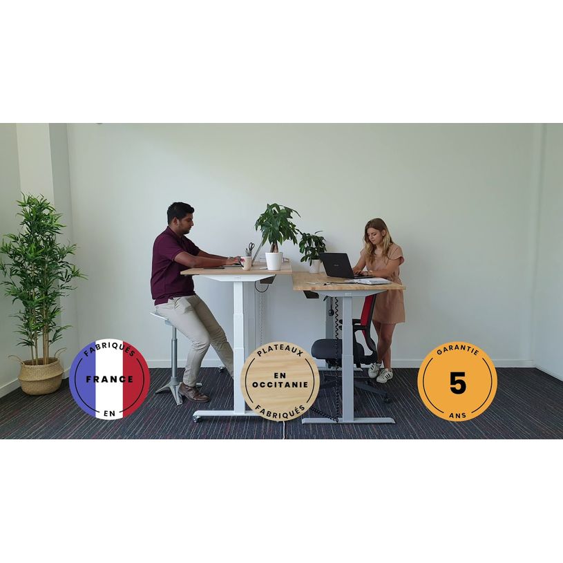 3760350281388-Bureau électrique UGO - L140x80cm - pieds gris - plateau blanc laqué-P_405119044_2-1
