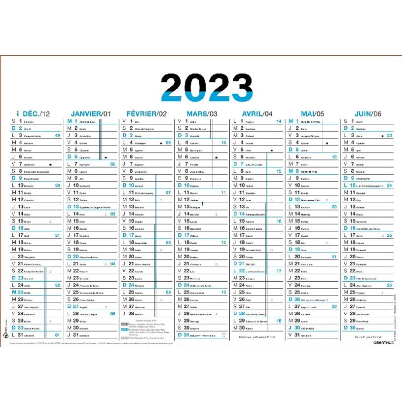 3664447125466-Oberthur Fluo - Calendrier 7 mois par face - 32 x 42 cm - bleu-P_405120447_1-0