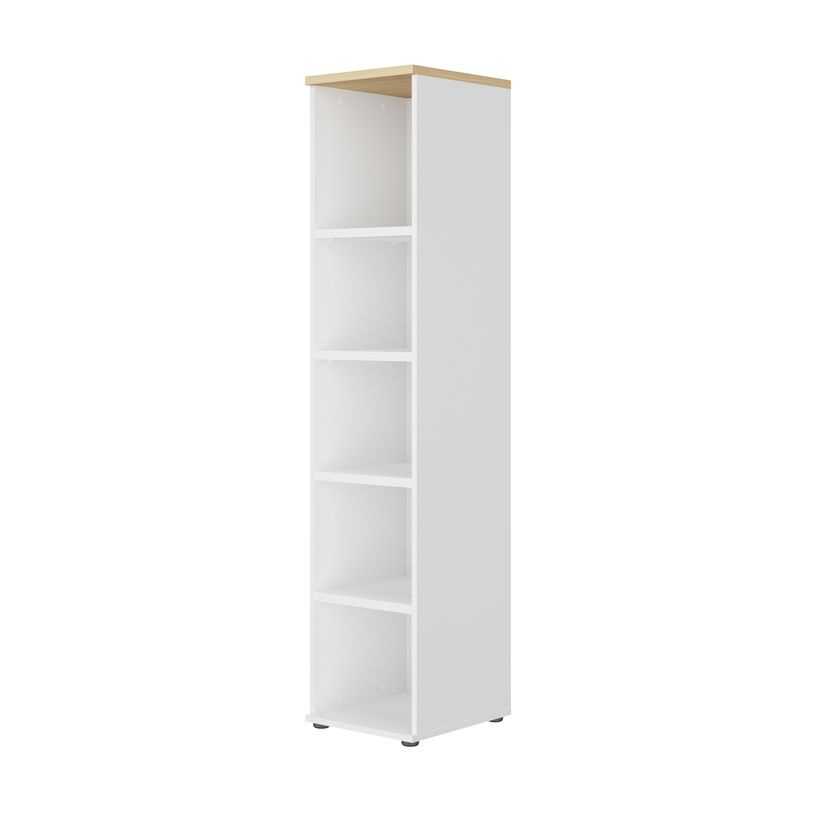 3483601084278-Colonne bibliothèque ouverte CONNEXION - L40 x H187 x P45 - 4 étagères - Chêne/blanc-P_405137440_1-0