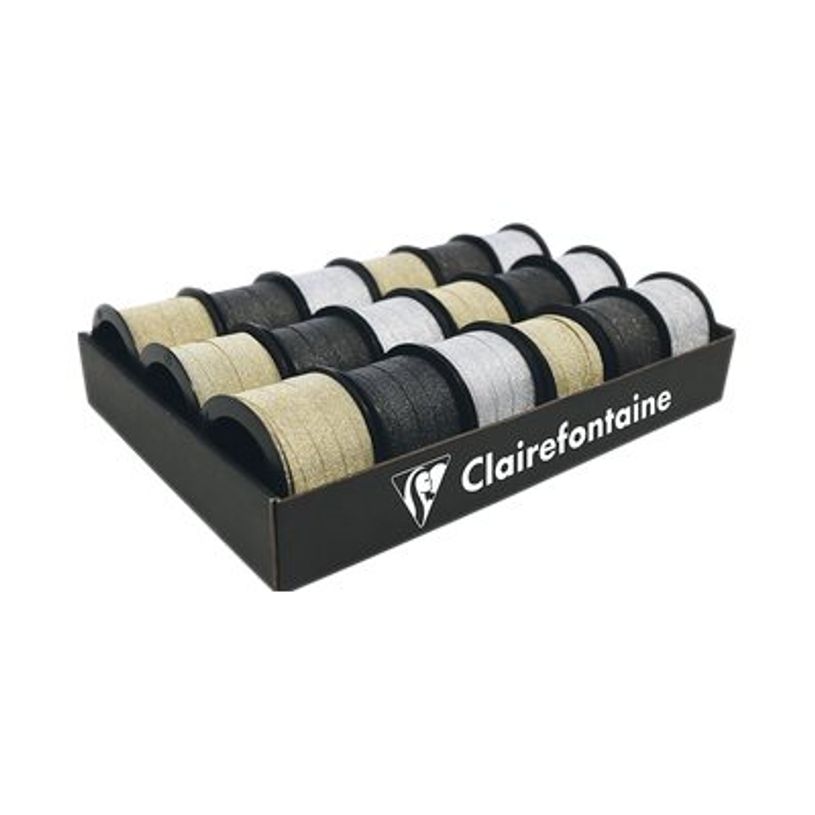 3663619059868-Clairefontaine - Bolduc 18 rubans d'emballage cadeau - 1 cm x 10 m - noir, argent scintill-P_405137953_1-0