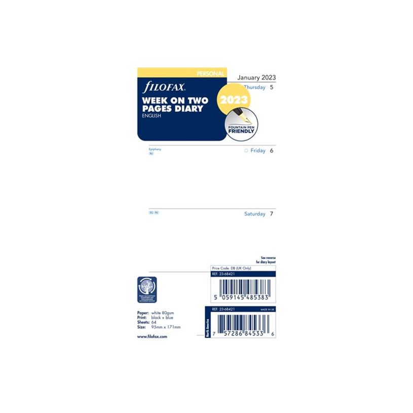 5059145485383-Filofax Personal - Planner 2023 - 1 semaine sur deux pages - 95 x 171 mm - 64 feuilles-P_405141759_4-0