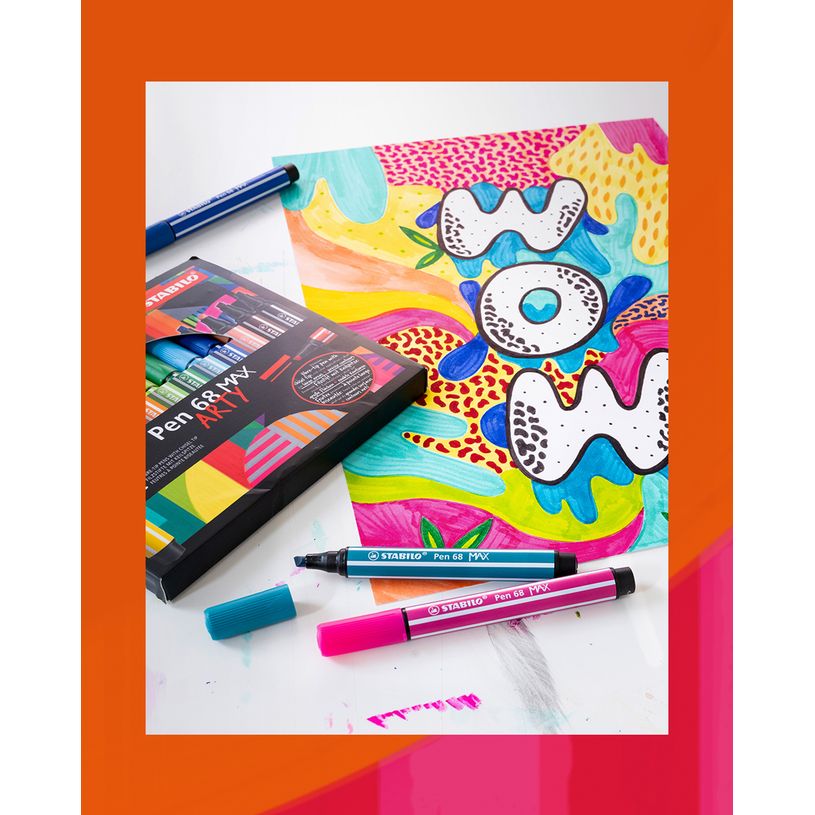 4006381590013-STABILO Pen 68 Max Arty - 12 Feutres pointe large biseautée - couleurs assorties-P_405141777_6-5