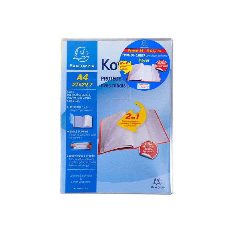 3037920324203-Exacompta Kover - Protège cahier avec rabats-pochettes - A4 (21 x 29,7 cm) - Incolore tra-P_405147324_1-0