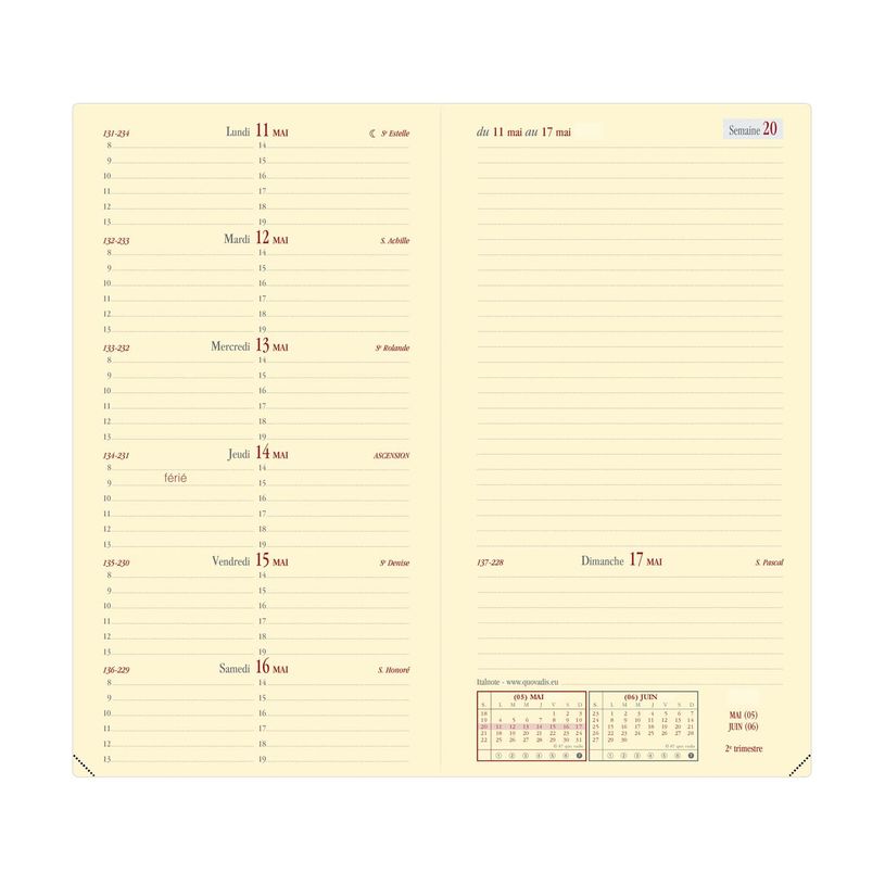 3371010480487-Agenda de poche Impala Italnote avec répertoire - 1 semaine sur 2 pages - 8,8 x 17 cm - rouge - Quo Va--1